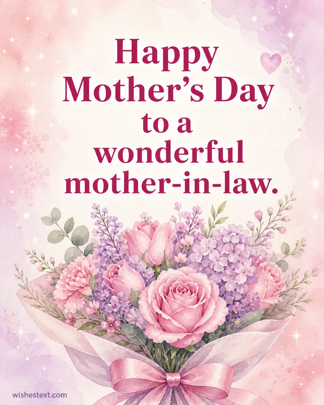 Elegant watercolor floral bouquet design featuring a simple and heartfelt Mother's Day wish for a wonderful mother-in-law