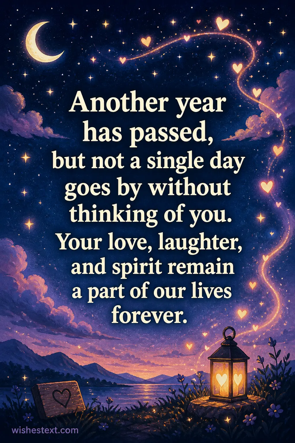 Dreamy night sky illustration symbolizing lasting memories and love with tribute quote for a sister anniversary remembrance